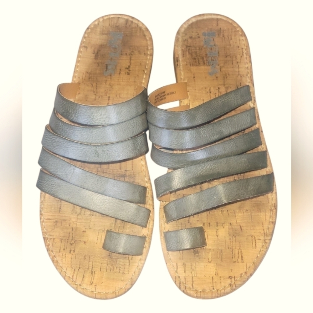 Korks Women's Shay Strappy Open Toe Cork Footbed Gray-Blue Sandals Sz 10